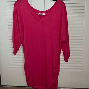 Hot pink 3/4 sleeved ruched sides blouse